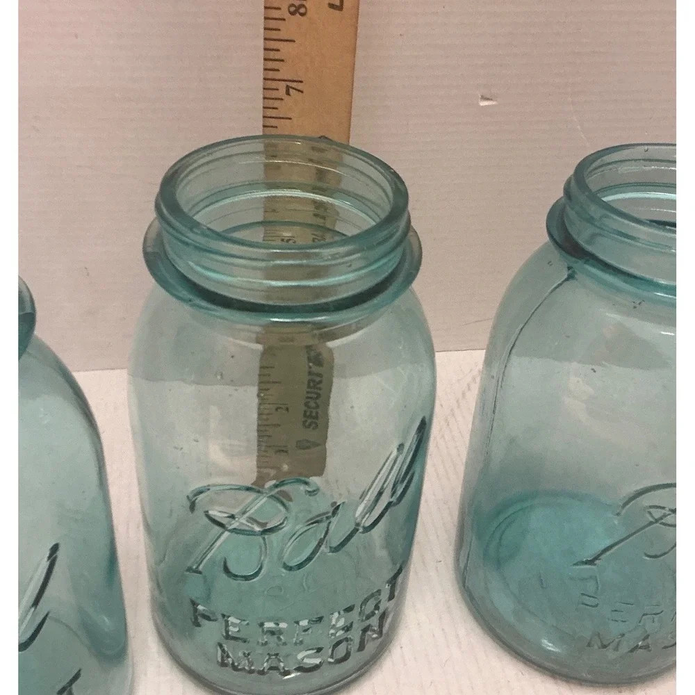 Ball Vintage Mason Jars Set of 4 Aqua Blue Glass Perfect Mason Quart Farmhouse